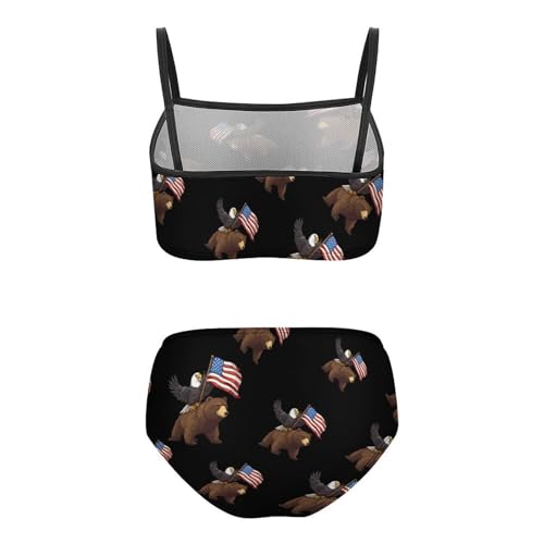 USA Bald Ea-gles Bear Girls Swimsuits Two Piece Bikini Sets Beach Sport Swimwear Bathing Suit2