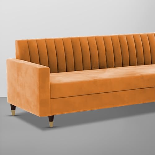 Image of Casaliving Garcia 3 Seater Sofa Set for Living Room (Orange Colour) Premium Fabric Sofa Set for Living Room