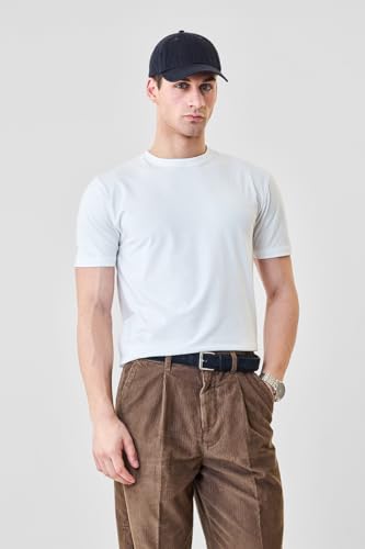 Image of SNITCH Men Slim Fit Cotton Lycra T-Shirt | Minimalist Pullover Short Sleeve Crew Neck Styling | Breathable Stretchable Soft Texture Casual Everyday Wear Plain Tee