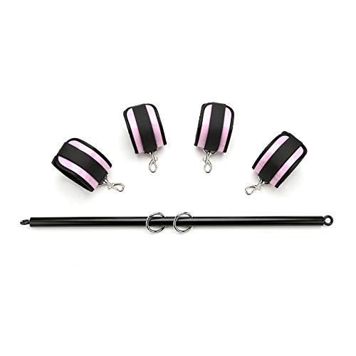 Expandable Spreader Bar Set, Exercise Bar, Black Stainless Steel Workout Bar, 4Pcs Pink Straps Adjustable, Stretching Fitness Gear,Yoga Pilate Training, Home Gym Kit