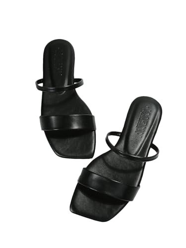 GORGLITTER Women's Strappy Flat Sandals Square Open Toe Dressy Going Out Slide Sandals