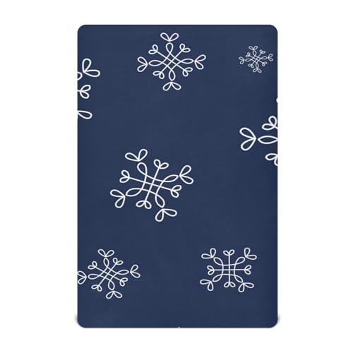 Moudou Blue Snowflake Playard Sheet for Boy Girls, Soft Breathable Fitted Toddler Sheet for Standard Playard Bed Mattress, 39 x 27 x 5 Inch