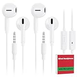 2 Pack Wired Earbuds with 3.5mm AUX Plug Headphones,Earphones with Microphone, Corded for 3.5mm Jack Ear Buds for iPhone, Samsung, Computer, Laptop, School Students, Women, Small Ear (White) (White)