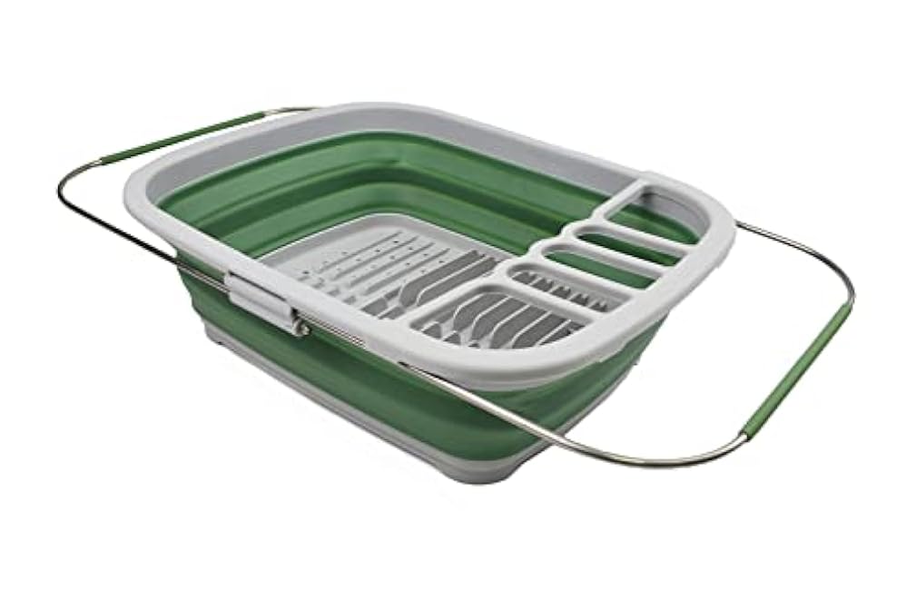 SAMMART 8L (2.11Gallons) Expandable Collapsible Plastic Dish Drainer - Foldable Drying Rack - Portable Dinnerware Organizer - Space Saving Kitchen Storage Tray (Grey/Dark Sea Green, 1)