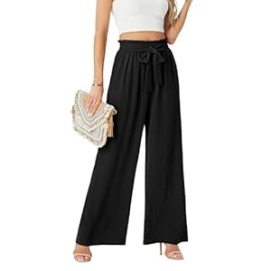 Womens Wide Leg Pants High Waist Flowy Adjustable Knot Loose Trousers Casuals Lounge Business Pants with Pockets