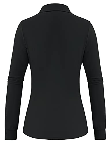 Women's Polo Shirts Activewear Polo Shirt Long Sleeve Zip Up Moisture Wicking Athletic Tops(S, Black) #TOP2