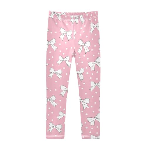 Wusikd Cute Bows Girls' Leggings Toddler Doodles Polka Dots Pink Kids Yoga Pants Dance Active Tights 4T