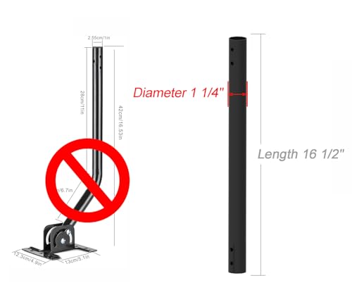 Image of Extension Pole for CEKAY Diameter 1.25 inch J Pole Mount (Diameter 1.25 inch, Extension 16.5 inch, Black)