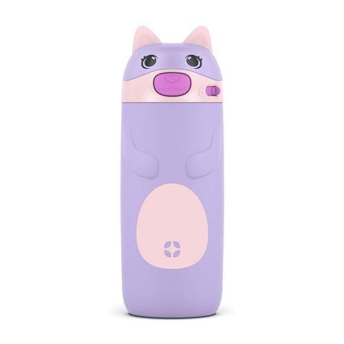 Ello Ellies 12oz Vacuum Insulated Stainless Steel Kids Water Bottle with Straw and Built-in Carrying Handle and Leak-Proof Locking Lid for School Backpack, Lunchbox and Outdoor Sports, Cat