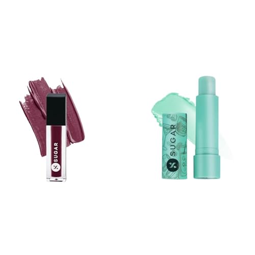 SUGAR Cosmetics – Mini Liquid Lipstick – 17 Fiery Berry – 1.1 ml – Ultra Matte Liquid Lipstick & SUGAR Cosmetics – Tipsy Lip Balm – 01 Mojito – 4.5 gms – Lip Moisturizer for Dry and Chapped Lips