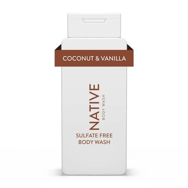 Native Natural Gel de baño de coco y vainilla, sin sulfato, sin parabenos, 18 onzas, (paquete de 1)