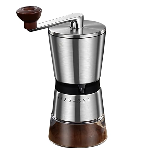 yeeplant 8 Gear Adjustable Coffee Grinder, Manual Ceramic Burr Mill, Portable Hand Crank, Travel, Bean Hopper 80 G (2.8 Oz), Ground Chamber 185 G (6.5 Oz)