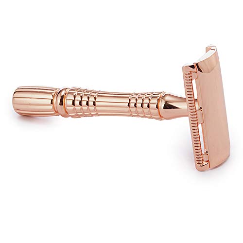 Rose Gold Double Edge Safety Razor, Classic 3-Piece Razor, Reusable Razor, Old Fashioned Safety Razor with 5 Piece Double-edged Razor Blades