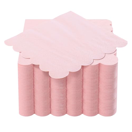 NatNarr 120 Pcs Cocktail Napkins Pink Scalloped Napkins 5 Inch