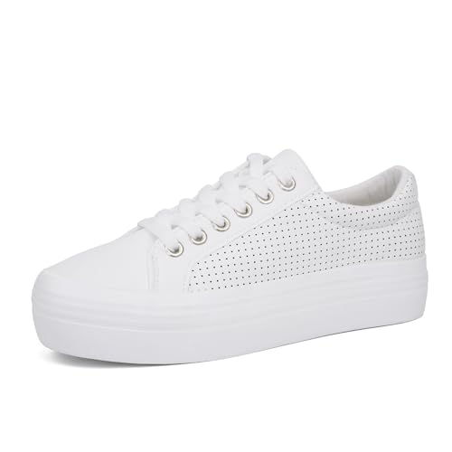 Image of JABASIC Women Lace Up Platform Sneakers Comfortable Casual Fashion Sneaker Walking Shoes