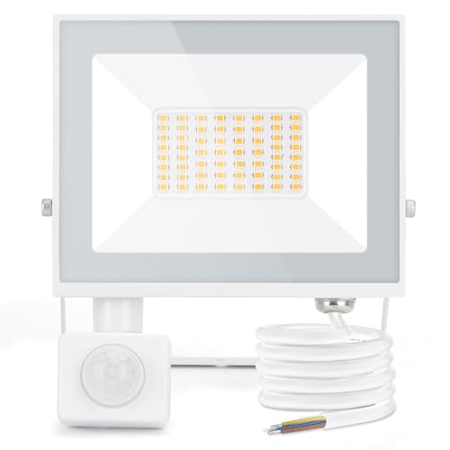 Aigostar 30W Foco LED con Sensor Movimiento PIR,2700LM Super Brillo Focos LED Exterior, IP65 Impermeable, Blanco Natural 4000K Luz de Seguridad para Jardín, Patio,Garaje, etc.