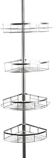Lonior Telescopic Shower Caddies Stainless Steel Adjustable Shower Corner Shelf Bathroom Shower Organiser Holder Pole Height 1.1 to 2.8m with 4 Tier Storage Basket 2 Towel Rail