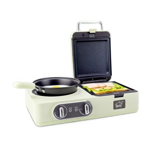 Breakfast Maker Multifunctional 3-in-1 Breakfast Maker Station, Sandwich Maker, Waffle Maker, Easy Frying, Roasting, Grilling, Boiling, Steaming for Eggs,Noodles,Sandwiches,Steak,Pancakes, with 2 Deta