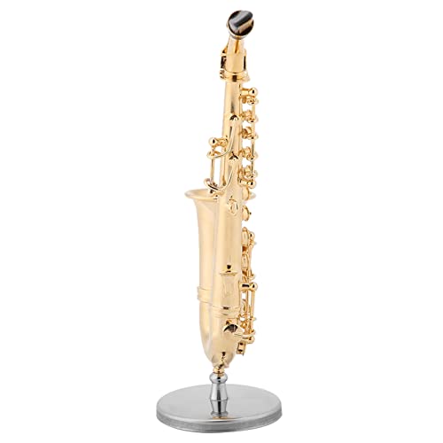 Gold Plated Miniature Alto Saxophone Replica with Stand and Wooden Case - Musical Model Ornament