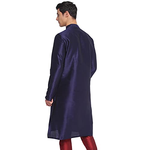 Image of Sanwara Sanwara Men Deep Blue Solid Pattern Straight Kurta