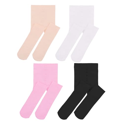 Century Star 4 Pairs Tights for Girls Ballet Dance Toddler Stockings School Uniform Kids Leggings White & Black & Ballet Pink & Pink 1-3T