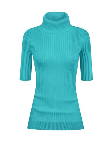 Image of v28 Women Turtleneck 1 /2 Half Sleeve Highly Stretchy Ribbed Knit Fitted Sweater