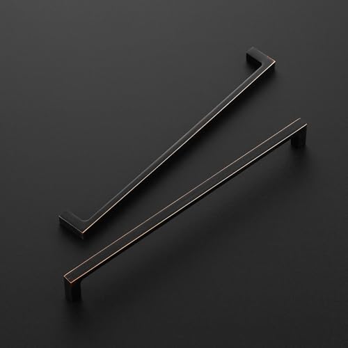 Image of Ravinte Oil Rubbed Bronze Cabinet Handles Kitchen Pulls 10 Inch 10 Pack | Square Design, Solid Zinc, Modern Slim Style, Screws Included, Easy Installation, for Kitchen Drawers & Cupboards