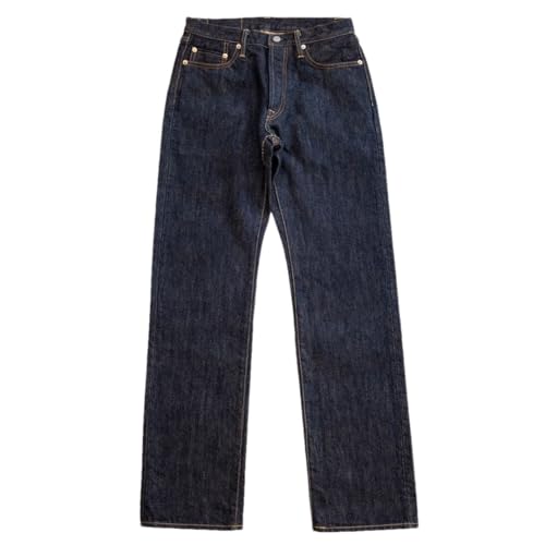 Men’S Casual Straight Cut Heavyweight Selvedge Denim Full Length Jeans Button Fly Mid Waist Rugged Style Daily Wear