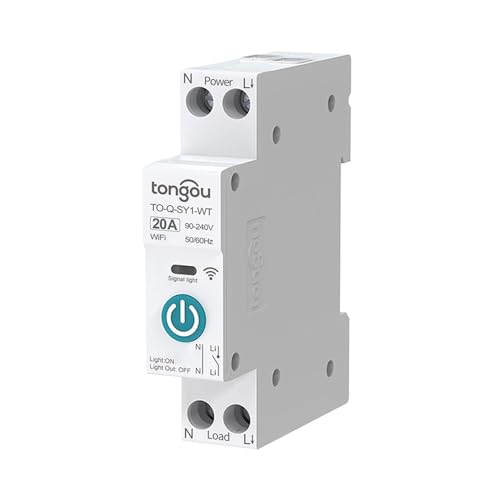 TONGOU Fai da te 1P+N - Interruttore intelligente WiFi, 20 A, WiFi, app per iOS Android, telecomando TUYA/Smart Life, per Smart Home, controllo vocale e cronometraggio