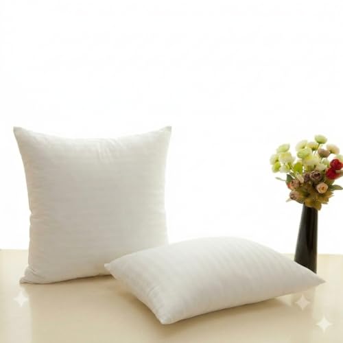 Image of SKIVE India Microfiber Filling Satin Stripe Fabric Filler Cushion (16'' X 16'' ; White) -Set of 2