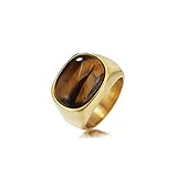 PYTALI Anillo de oro amarillo macizo de 2 quilates con ojo de tigre para hombre, de 10 quilates, 14 y 18 quilates, hecho a mano, con piedra preciosa ovalada de ojo de tigre, regalo para él, papá