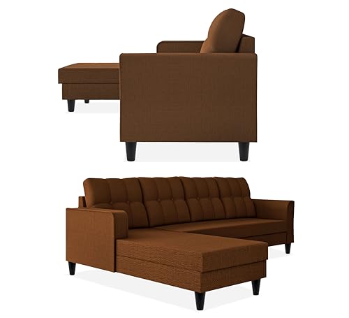Image of Adorn India Maddox Tufted L Shape 6 Seater Sofa Set LHS (Brown) (3 Year Warranty)