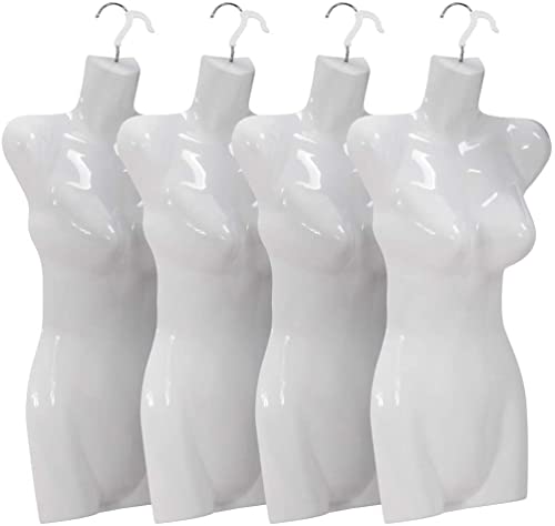 4Pcs Mannequin Torso Manikin Dress Form Female 27 Inch Height Dress Model Mannequin Display Sewing Dress Model Mannequins Body Head Dress Mannequin Clothing Form Metal Hook (27Inch, White) #TOP24