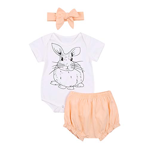 Amiblvowa Toddler Baby Girl Easter Day Outfits Bunny 3 Piece Clothes Shorts Set Summer Sundress Casual Playwear (White Yellow, 6-12 Months)