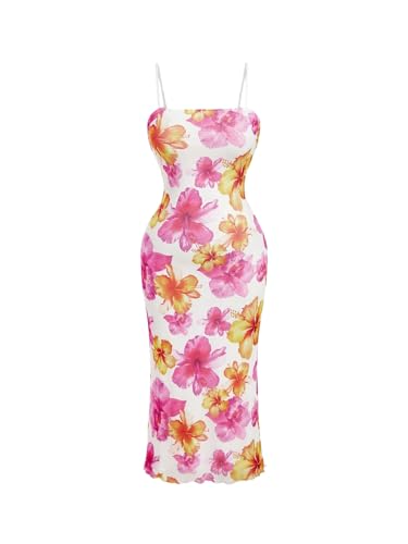 Image of BEAUDRM Women's Sexy Floral Plus Size Dress Date Night Club Cocktail Dress | Summer Vintage Mesh Bodycon Maxi Dress, Elegant Wedding Guest Dresses