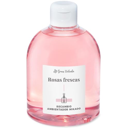 Recambio Ambientador Mikado Rosas Frescas | Pack Completo para Rellenar Botes en Casa. Aroma Duradero e Intenso para Estancias Relajantes y Agradables | 500 ml