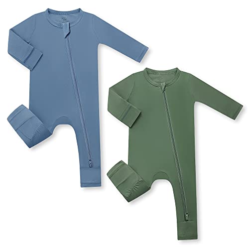Image of HAPIU Unisex Rayon Made from Bamboo Baby Rompers with Cuffs, 2 Way Zipper YKK, Footless Pajamas Jumpsuit