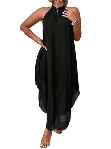 SweatyRocks Damen Kleid Große Größen Ärmellose Sommerkleider Neckholder Kleider Asymmetrischer Saum Blusenkleid Curvy Lang Tunika Freizeitkleid...