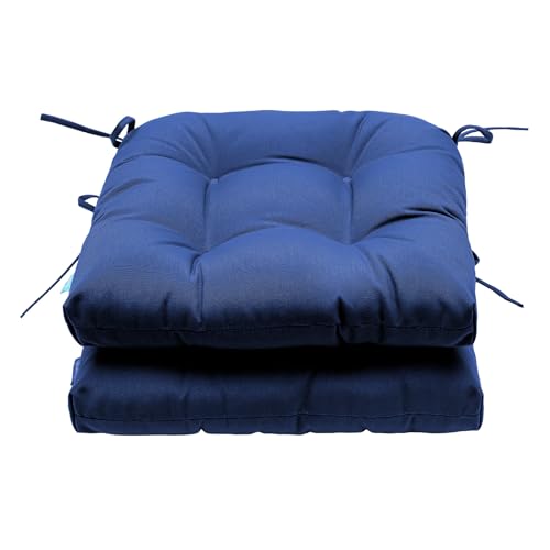 Image of QILLOWAY Outdoor Patio Cushions Set of 3, Wicker Furniture Cushions with Ties, Waterproof Loveseat & Seat Cushions for Patio Bench, Porch Chair, Outdoor Replacement Cushions, Navy Blue