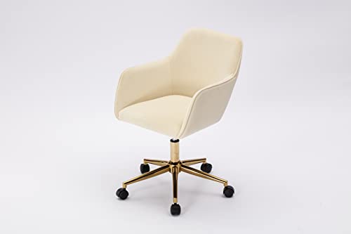 Modern Velvet Fabric Material Adjustable Height 360 Revolving Home Office Chair With Gold Metal Legs And Universal Wheel Leisure Task Chair For Small Space Indoor,Arm Chair For Makeup (Beige) #TOP5
