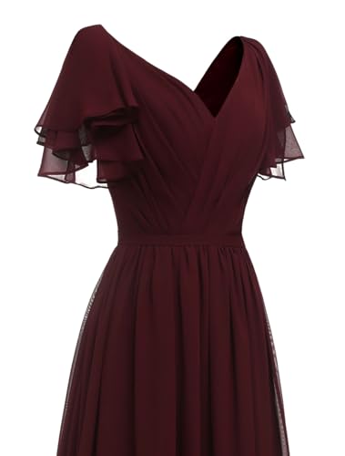 Yexinbridal Ruffle Sleeves Bridesmaid Dresses V-Neck Chiffon Long Formal Wedding Evening Party Gowns for Women3
