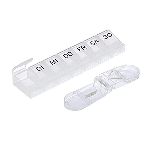 Relaxdays Medicijnbox, 7 dagen, tablettensnijder, thuis, onderweg, wekelijkse pillendoos, transparant/zwart, 10027767_46… - Image 7