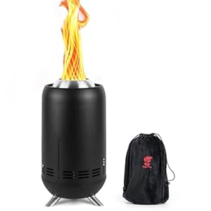 XL Tischfeuerstelle | Outdoor Schwarz Mini-Feuerstelle für Stadt & Vorstadt | Edelstahl Sekundärverbrennung Camping Ofen Raucharm mit Pellets befeuert mit Reisetasche,30.6×16.3cm
