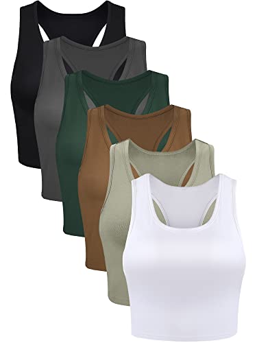 6 Pieces Basic Sleeveless Racerback Sports Crop Tank Tops for Women Girls Daily Wearing