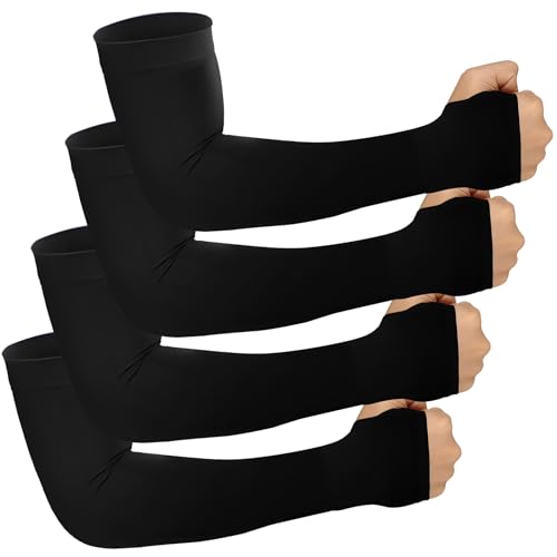 Supmovo Mangas de brazo de protección solar UV para hombres y mujeres, mangas de compresión para el sol de enfriamiento   Deportes   Entrenamientos   Cubierta de tatuaje (4 negro)