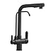 Robinet de Cuisine 3 Voies Mitigeur Cuisine Noir Coulissant Chaud et Froid Eau Pure 2 Modes Rotation 360° Robinet de Cuisine