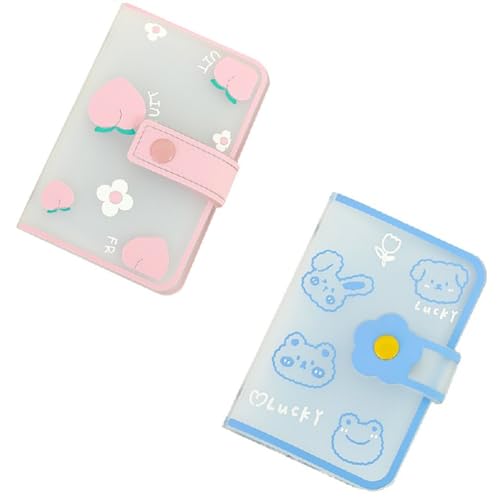 Begchy Classeur de rangement pour cartes postales, album, mini carte Idol, collection de cartes, livre, stockage de cartes, protecteur, rose + bleu