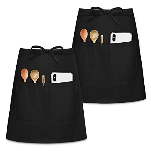 Syntus 100 Cotton Large Size Waist Apron 2 Pockets Waitress Service Aprons for Kitchen Restaurant 18 x 28 inch Black 2 Pack