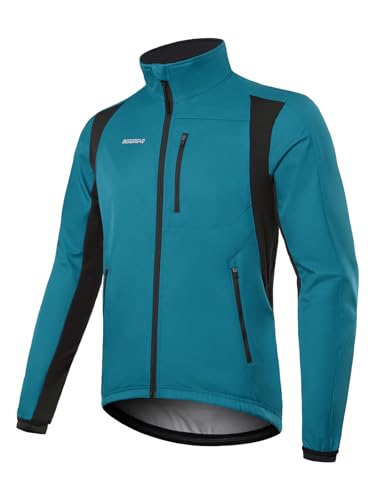 BERGRISAR Fahrradjacke Herren Winter Fleece Winddicht Wasserdicht Atmungsaktiv Radjacke mit 6 Taschen Blau Mittel