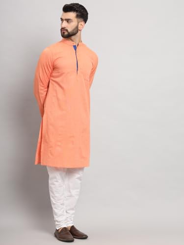 Image of LATEST CHIKAN Men's Cotton Regular Striped Knee Lenght Kurta Full Sleeves - Casual Ethnic Wear